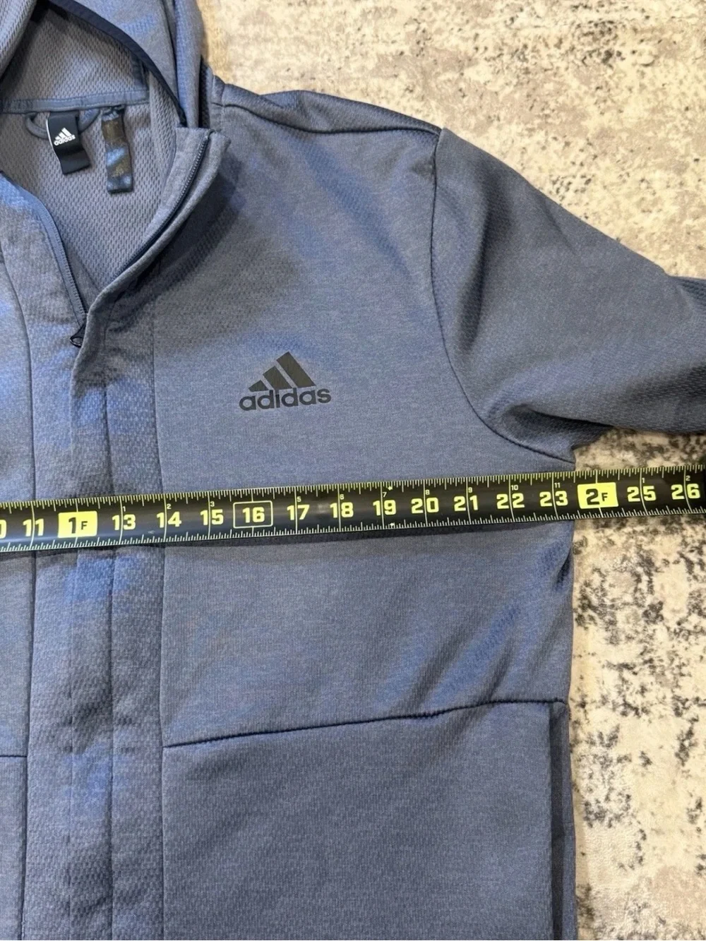 Adidas Men’s Large Blue Textured Full Zip Hooded Athletic Jacket Hoodie